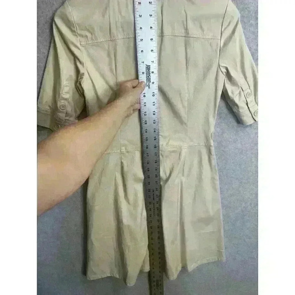 Talbots Button Front Shirt Cargo Utility Dress Back Zip 3/4 Sleeve Tan Size 2 - Picture 12 of 16